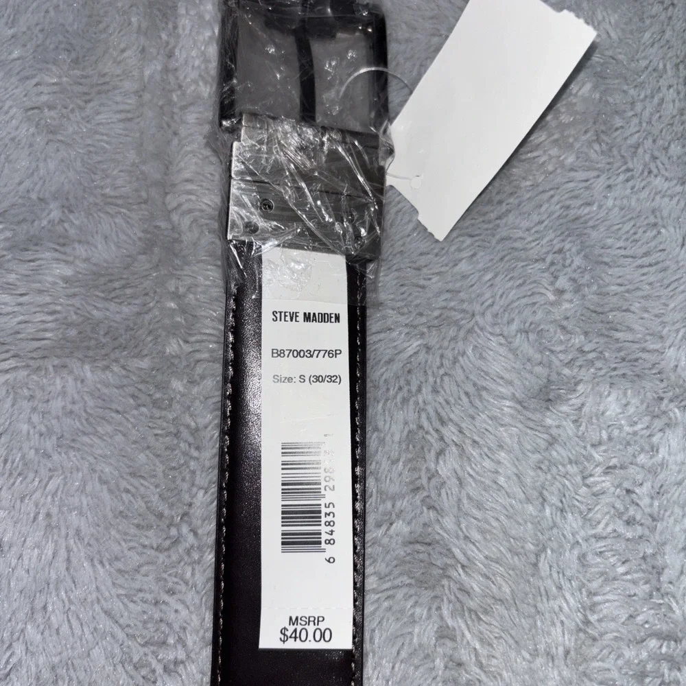 Steve Madden Reversible Black/Brown Imitation Textured Leather Belt Size 30-32
